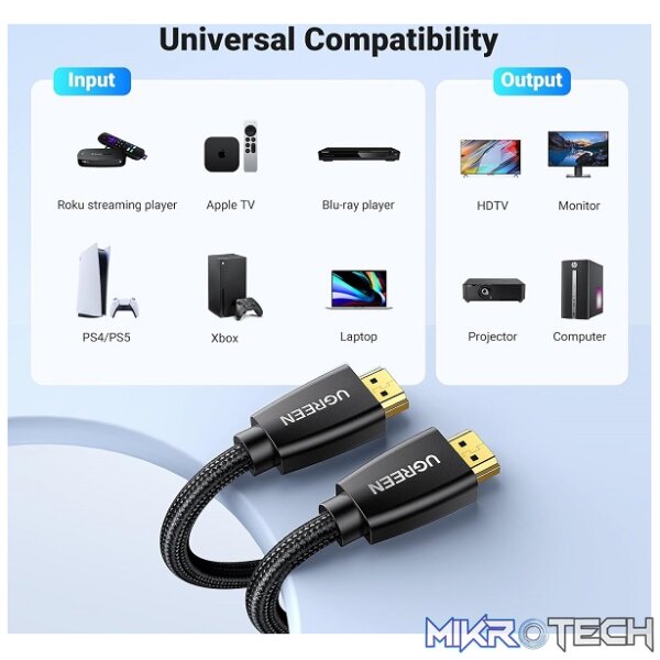 UGreen 40410 HDMI V2.0 Male to Male Braided 2m Cable with Gold-Plated Connectors and Supports resolution up to 4K@60Hz - Black Colour - Image 4