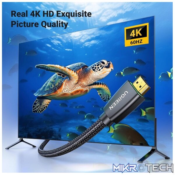UGreen 40411 HDMI V2.0 Male to Male Braided 3m Cable with Gold-Plated Connectors and Supports resolution up to 4K@60Hz - Black Colour - Image 3