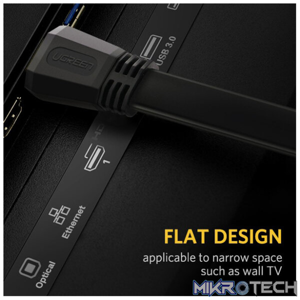 UGreen 50820 HDMI V2.0 Male to Male Flat 3m Cable with Gold-Plated Connectors and Supports resolution up to 4K@60Hz - Black Colour - Image 3