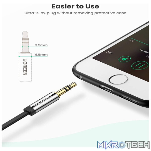 UGreen 10598 3.5mm Male to Male 90° Right Angle Flat Audio 1.5m Cable with Gold-Plated Connectors & Widely Compatible with 3.5mm port devices - Black Colour - Image 4