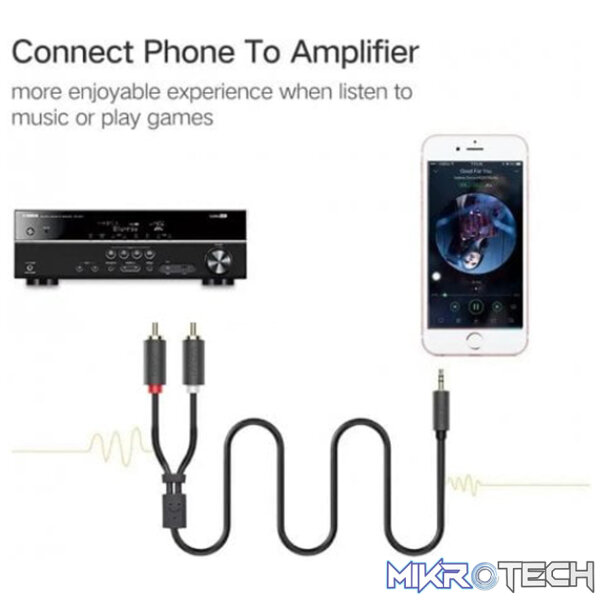 UGreen 10512 3.5mm Male to 2RCA Male Audio 3m Cable with Gold-Plated Connectors & Connecting devices with 3.5mm port to sound systems - Black Colour - Image 3