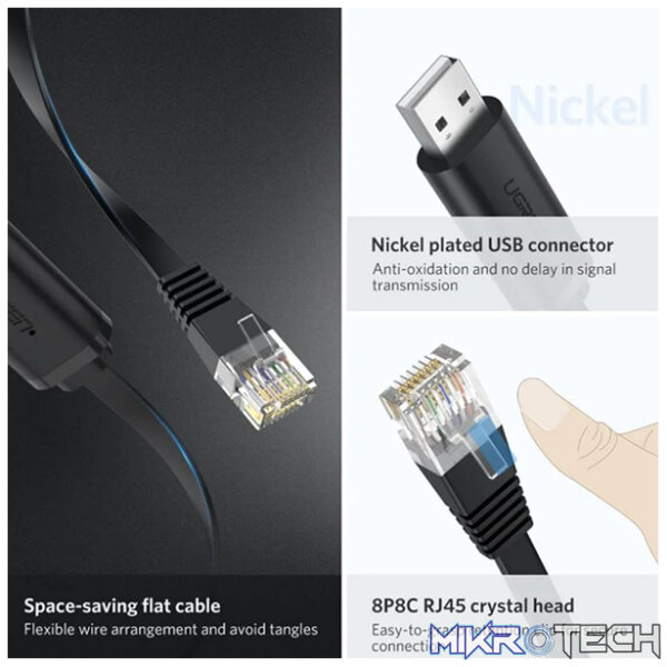 UGreen 50773 USB-A 2.0 Male to RJ45 8P/8C Male Console 1.5m Cable With Nickle-Plated Connectors & Supports Devices with RJ45 Port - Black Colour. - Image 3