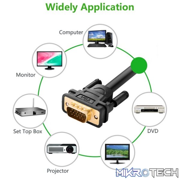 UGreen 11634 VGA Male to Male 15m Cable With Gold-Plated Connectors & Supports Resolution of Upto 1080P@60Hz - Black Colour - Image 4