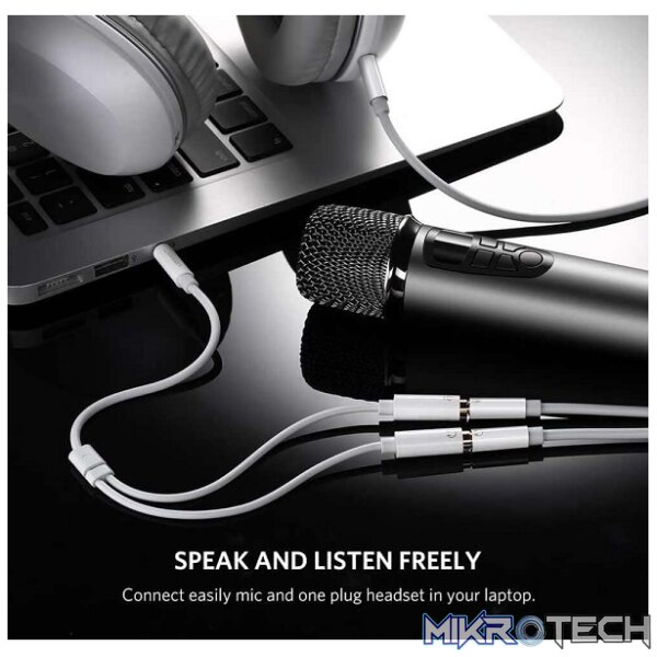 UGreen 10789 3.5mm Audio Male to 2X 3.5mm Audio & Microphone Female Splitter 0.20m Cable with Gold-Plated Connectors & Aluminum Casing - White Colour - Image 2