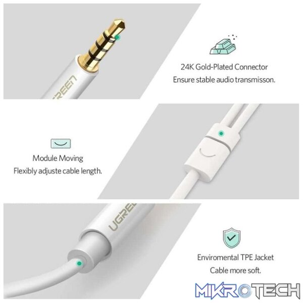 UGreen 10789 3.5mm Audio Male to 2X 3.5mm Audio & Microphone Female Splitter 0.20m Cable with Gold-Plated Connectors & Aluminum Casing - White Colour - Image 3