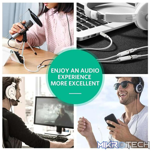 UGreen 10789 3.5mm Audio Male to 2X 3.5mm Audio & Microphone Female Splitter 0.20m Cable with Gold-Plated Connectors & Aluminum Casing - White Colour - Image 4