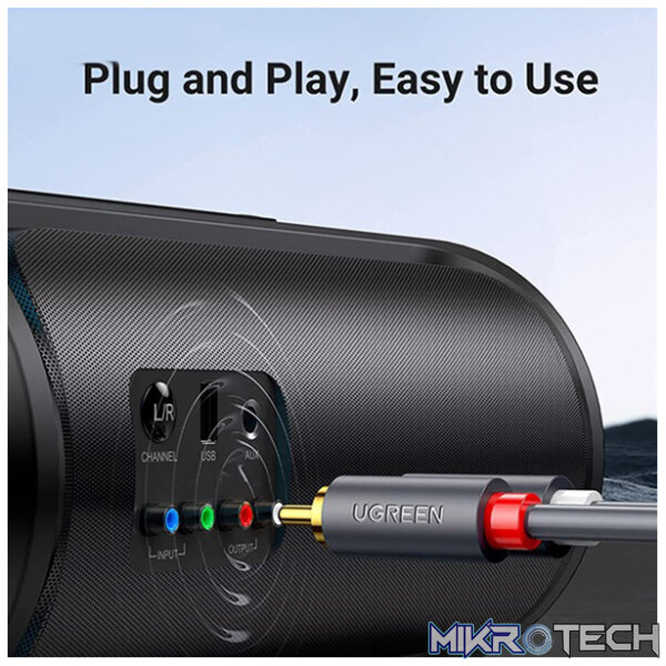 UGreen 10519 2RCA Male to Male Round 3m Stereo Cable with Gold-Plated Connectors and Delivers Smooth and Crisp Sound - Grey Colour - Image 4