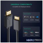 UGreen 10211 DisplayPort V1.2 Male to Male 2m Cable with Gold-Plated Connectors and Supports resolution up to 4K@60Hz - Black Colour - Image 4