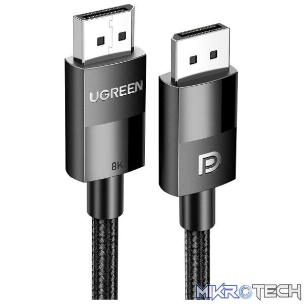 Product UGreen 80393 Vesa Certified DisplayPort V1.4 Male To Male 8K@60Hz Ultra-HD Braided 3m Cable With Buckle Lock And Supporting NV G-Sync And AMD FreeSync - Black Colour - Image 1