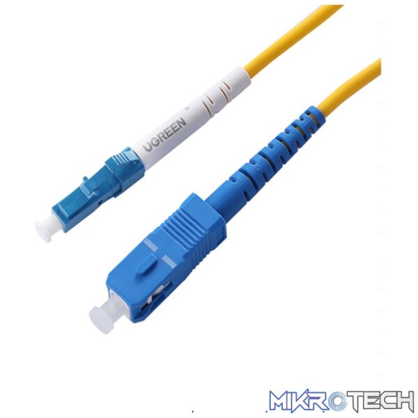 Product UGreen 70597 Fibre Optic LC-SC UPC Single Mode Simplex Optic Jumper 5m Cable with Three Ring Ceramic Insert Structure & Dust Cap Protection - Yellow Colour - Image 1