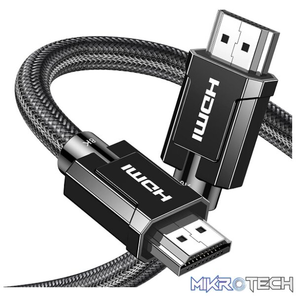 Product UGreen 80602 HDMI V2.1 Male To Male 8K@60Hz 3m Braided Cable With Solid Nickle Plated Connector, Zinc Alloy Casing, Dynamic HDR And eARC, Ultra HD HDMI 2.1 Certificate - Black Colour - Image 1
