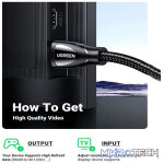 UGreen 80404 HDMI V2.1 Male To Male 8K@60Hz 3m Braided Cable With Solid Nickle Plated Connector, 48Gbps Data Transfer Rate, Dynamic HDR10+ And eARC And HDCP 2.2&2.3 - Black Colour - Image 4