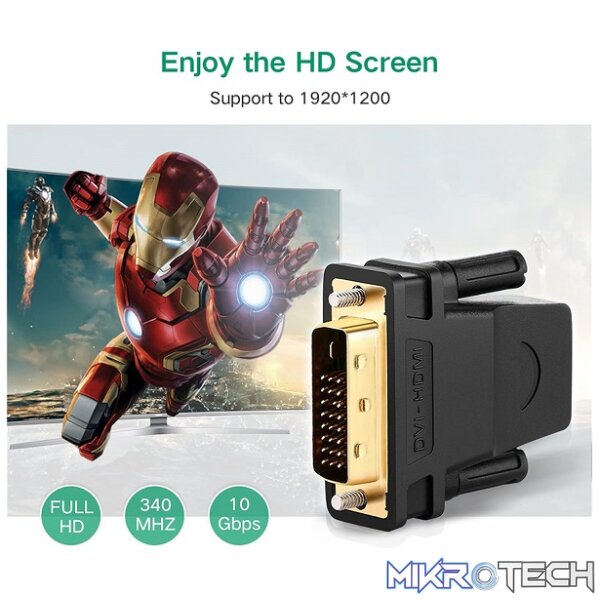 UGreen 20124 DVI-D (24+1) Male to HDMI Female Adapter with Gold-Plated Connectors, Supports 1080P@60Hz resolution & Bi-Directional Function - Black Colour - Image 3