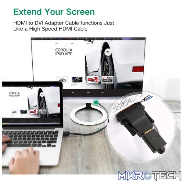 UGreen 20124 DVI-D (24+1) Male to HDMI Female Adapter with Gold-Plated Connectors, Supports 1080P@60Hz resolution & Bi-Directional Function - Black Colour - Image 4