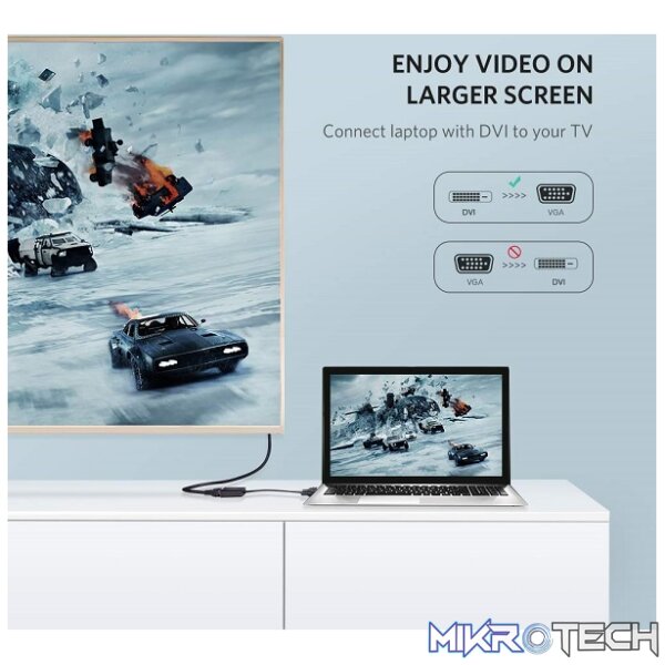UGreen 40259 DVI-D (24+1) Male to VGA Active Female Adapter Supports resolution up to 1080P@60Hz - Black Colour - Image 3
