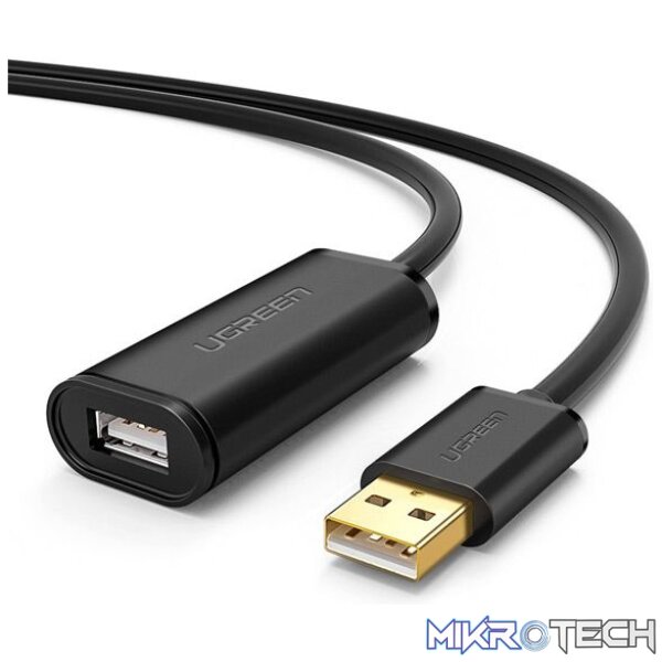 Product UGreen 10325 USB-A 2.0 Male To Female Active Extension 25m Cable With Gold-Plated Interface And Built-in FE1.1S Signal Booster & USB-C Powered - Black Colour - Image 1