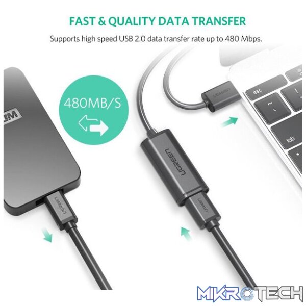 UGreen 10325 USB-A 2.0 Male To Female Active Extension 25m Cable With Gold-Plated Interface And Built-in FE1.1S Signal Booster & USB-C Powered - Black Colour - Image 3