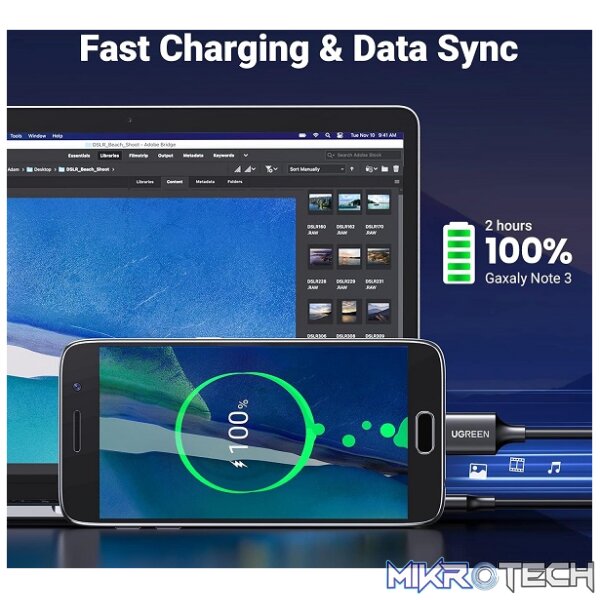 UGreen 10841 Micro USB-B 3.0 Male to USB-A 3.0 Male 1m Cable With Gold-Plated Connectors & Supports Transfer rate up to 5Gbps - Black Colour - Image 4