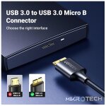 UGreen 10843 Micro USB-B 3.0 Male to USB-A 3.0 Male 2m Cable With Gold-Plated Connectors & Supports Transfer rate up to 5Gbps - Black Colour - Image 3