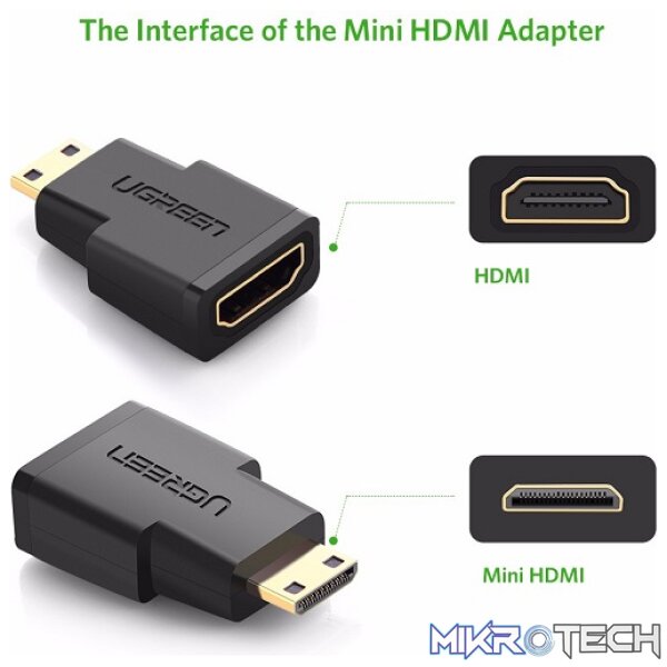 UGreen 20101 Mini HDMI Male to HDMI Female V2.0 Adapter with Gold-Plated Connector and Supports Resolution up to 4K@60Hz - Black Colour - Image 2
