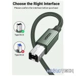 UGreen 90816 USB-A V2.0 Male to USB-B V2.0 Male Braided Printer 2m Cable With 480Mbps Fast Data Transmission Rate - Metallic Green Colour - Image 2