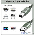 UGreen 90816 USB-A V2.0 Male to USB-B V2.0 Male Braided Printer 2m Cable With 480Mbps Fast Data Transmission Rate - Metallic Green Colour - Image 4