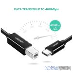 UGreen 50446 USB-C Male to USB-B 2.0 Male Printer 2m Cable with Nickle-Plated Connectors & Supporting Data Transmission Speed up to 480Mbps - Black Colour - Image 3