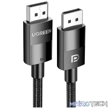 UGreen 80391 Vesa Certified DisplayPort V1.4 Male To Male 8K@60Hz Ultra-HD Braided 1.5m Cable With Buckle Lock And Supporting NV G-Sync And AMD FreeSync - Black Colour