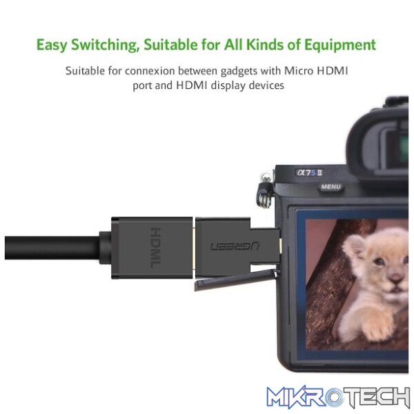 UGreen 20106 Micro HDMI Male to HDMI V2.0 Female Adapter with Gold-Plated Connectors and Supports Resolution up to 4K@60Hz - Black Colour - Image 3