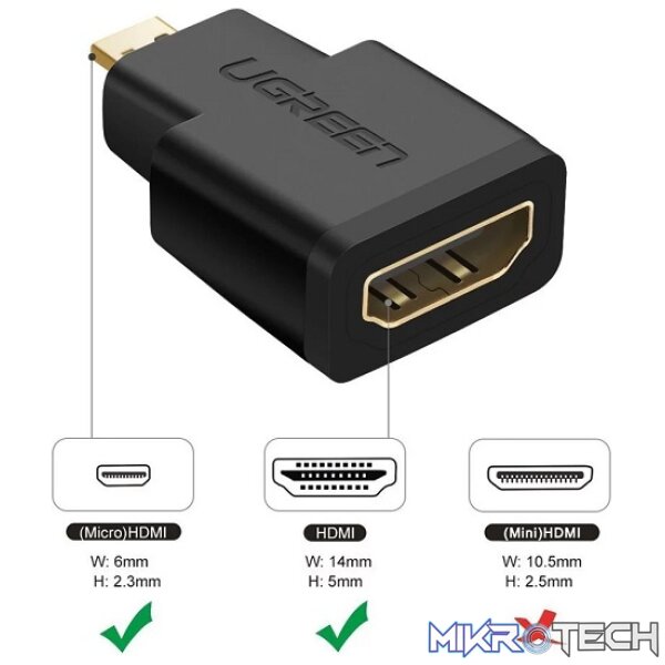 UGreen 20106 Micro HDMI Male to HDMI V2.0 Female Adapter with Gold-Plated Connectors and Supports Resolution up to 4K@60Hz - Black Colour - Image 4
