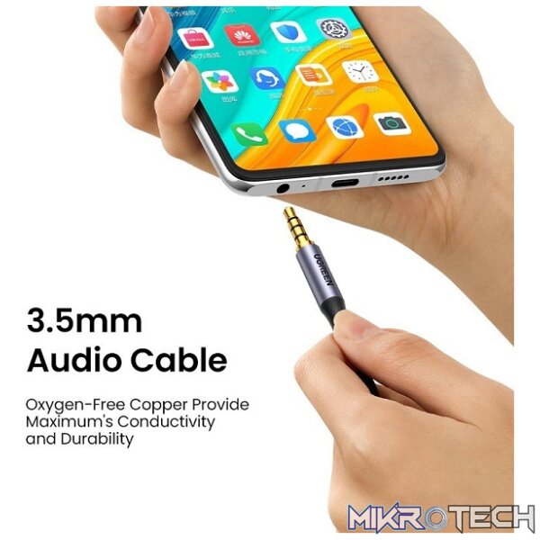 UGreen 20497 3.5mm Male To Male 4-Pole TRRS (Tip-Ring-Ring-Sleeve) 1.5m Microphone Audio Cable With 24K Gold-Plated Connectors And Nylon Braided Cable - Black Colour - Image 3