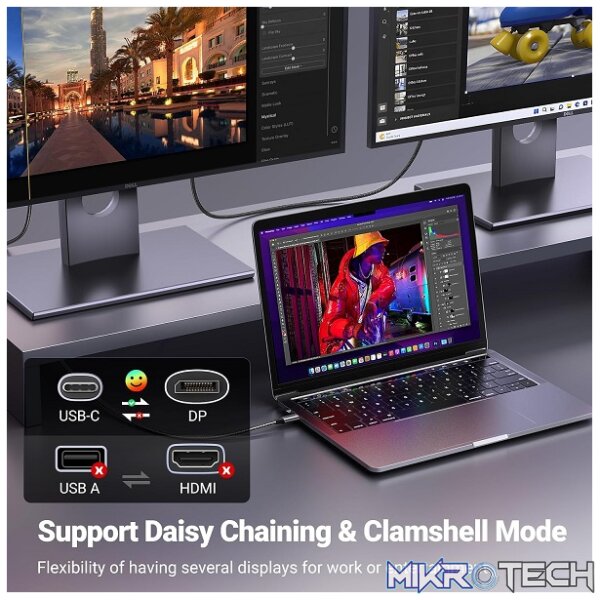 UGreen 25158 USB-C Male to DisplayPort 1.4 Male Braided 2m Cable With Nickle-Plated Connectors & Supports 8K@60Hz Resolution - Black - Image 3