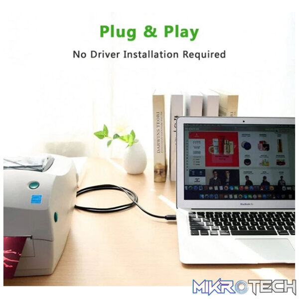 UGreen 10372 USB-A 3.0 Male to USB-B 3.0 Male Printer 2m Cable With Nickle-Plated Connectors & Supports Data Transfer rate up to 5Gbps - Black Colour - Image 3