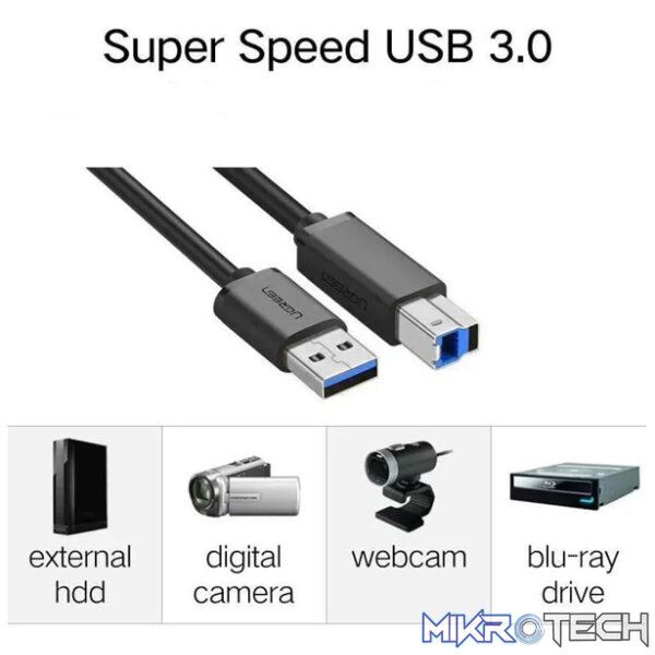 UGreen 10372 USB-A 3.0 Male to USB-B 3.0 Male Printer 2m Cable With Nickle-Plated Connectors & Supports Data Transfer rate up to 5Gbps - Black Colour - Image 5