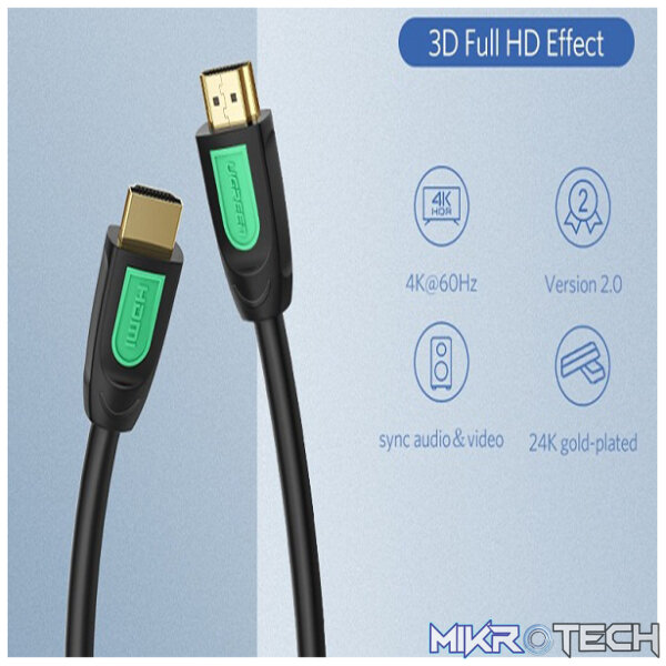 UGreen 40460 HDMI V2.0 Male to Male 1m Cable with Gold-Plated Connectors and Supports resolution up to 4K@60Hz - Black/Green Colour - Image 3