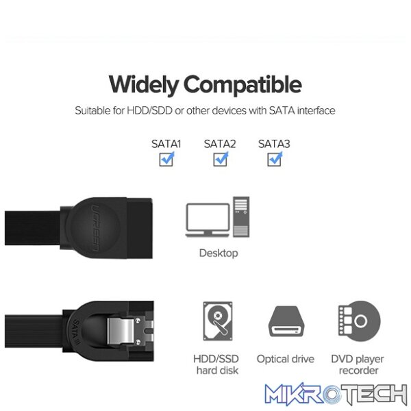 UGreen 30796 SATA III Data 45cm Cable with Lock Latch For Firm Connection and Supports 6Gbps Transfer Speed - Black Colour - Image 3