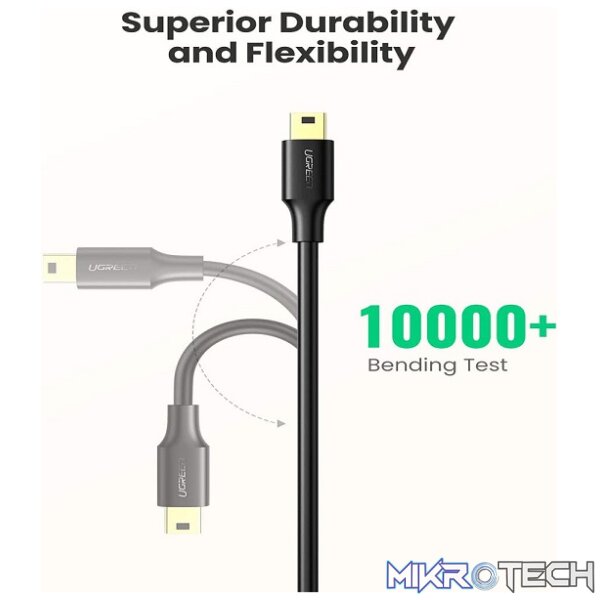 UGreen 10355 Mini USB-A 2.0 Male to USB-A 2.0 Male 1m Cable With Gold-Plated Connectors & Supports Data Transfer speed up to 480Mbps - Black Colour. - Image 3