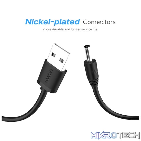 UGreen 10376 USB-A 2.0 Male to DC5V 3.5mm Male 1m Cable With Nickle-Plated Connectors & Supports 5V/1A to 5V/2A Power Hungry Devices - Black Colour. - Image 2