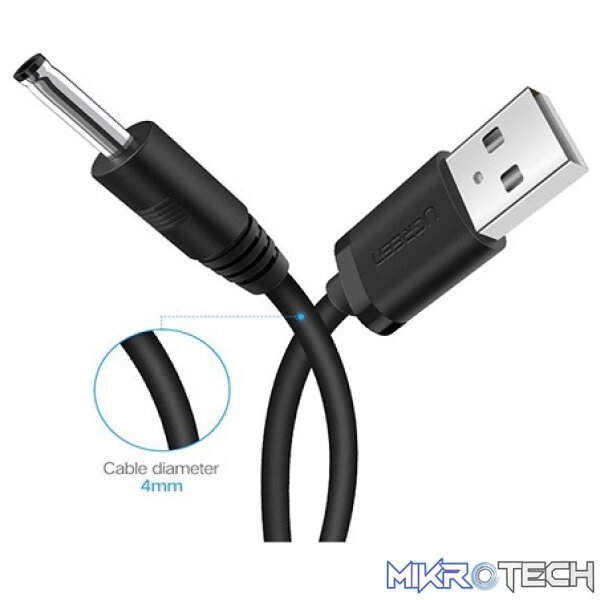 UGreen 10376 USB-A 2.0 Male to DC5V 3.5mm Male 1m Cable With Nickle-Plated Connectors & Supports 5V/1A to 5V/2A Power Hungry Devices - Black Colour. - Image 4