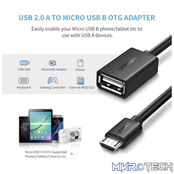 UGreen 10396 Micro USB-A 2.0 Male to Female OTG Adapter With Nickle-Plated Connectors & Supports Data Transfer Speed up to 480Mbps - Black Colour. - Image 4