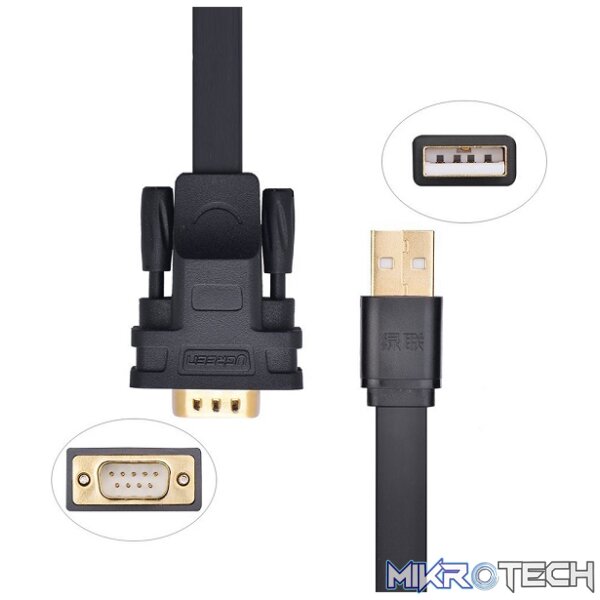 UGreen 20218 USB-A 2.0 Male To DB9 RS-232 FDTI-FT232 Chipset Male 2m Cable With Gold-Plated Connectors And Supports Data Transfer Speed Up To 1Mbps - Black Colour - Image 4