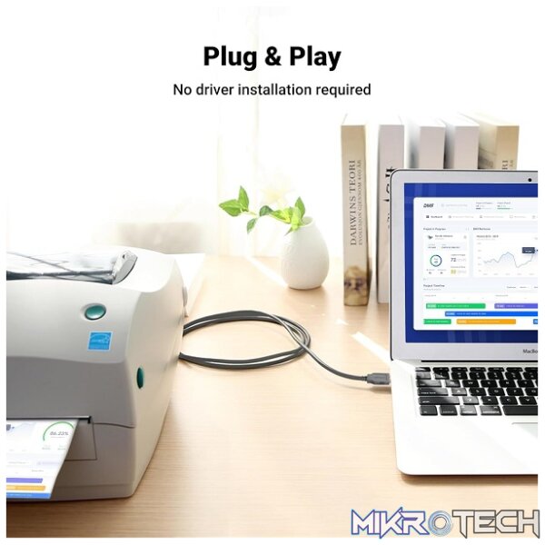 UGreen 20224 USB-A 2.0 Male to DB25 Female 1.8m Printer Cabled Adapter With Nickle-Plated Connectors & Backwards Compatible with USB1.1 - Grey Colour - Image 3