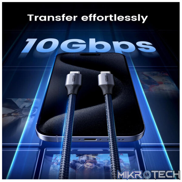 UGreen 80150 USB-C 3.2 Gen 2 Male to Male 5A QC/PD3.0 240W(max.) 1m Cable with Nickle-Plated Connectors & Supporting fast data transfer speed up to 10Gbps- Grey Colour - Image 4