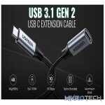 UGreen 80810 USB-C 3.1 Male to Female 0.5m Braided Extension Cable with Transfer Speed up to 10Gbps and 5A(max) Fast Charging and Sync Audio+Video - Black Colour - Image 3