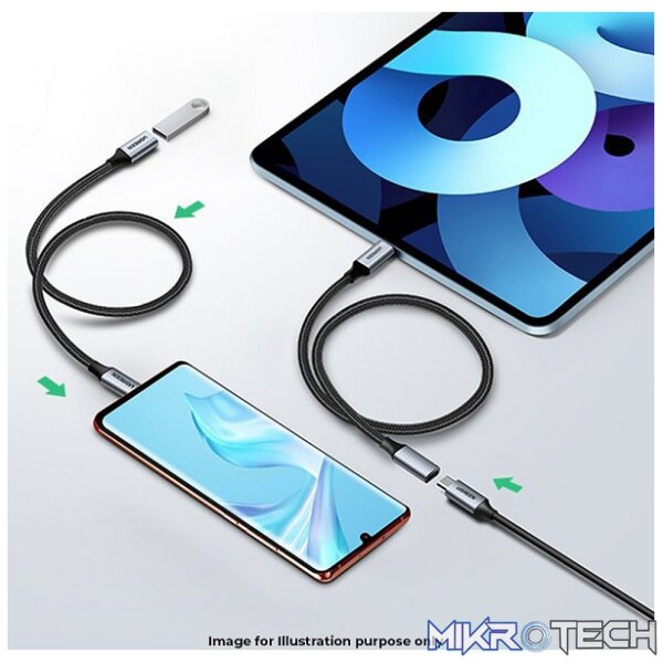 UGreen 80810 USB-C 3.1 Male to Female 0.5m Braided Extension Cable with Transfer Speed up to 10Gbps and 5A(max) Fast Charging and Sync Audio+Video - Black Colour - Image 4