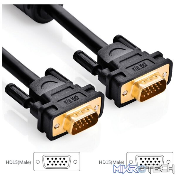 UGreen 11632 VGA Male to Male 5m Cable With Gold-Plated Connectors & Supports Resolution of Upto 1080P@60Hz - Black Colour - Image 2