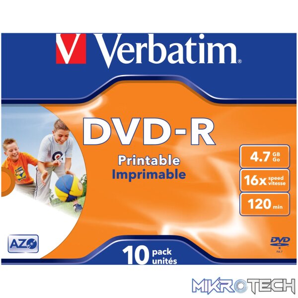 VERBATIM - 4.7GB DVD-R (16X) - PRINTABLE JEWEL CASE (BOX OF 10) - Image 2