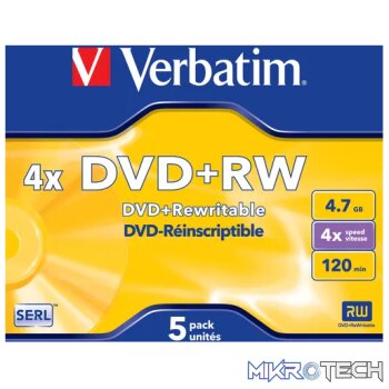 VERBATIM - 4.7GB DVD+RW (4X) - (BOX OF 5
