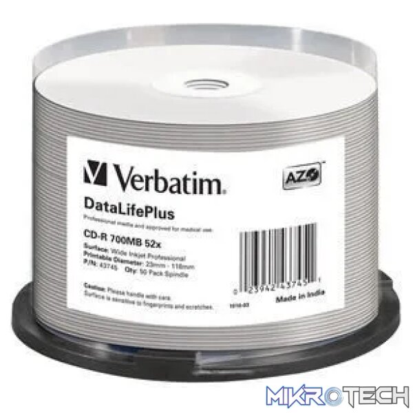 VERBATIM  CD-R PRO PRINTABLE SPIN 50PK - Image 2