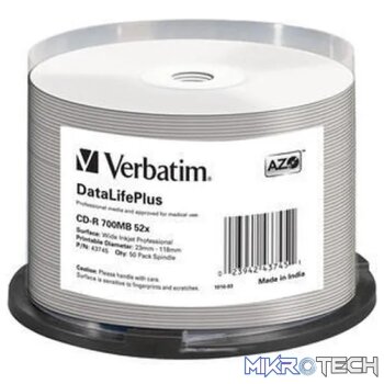VERBATIM  CD-R PRO PRINTABLE SPIN 50PK